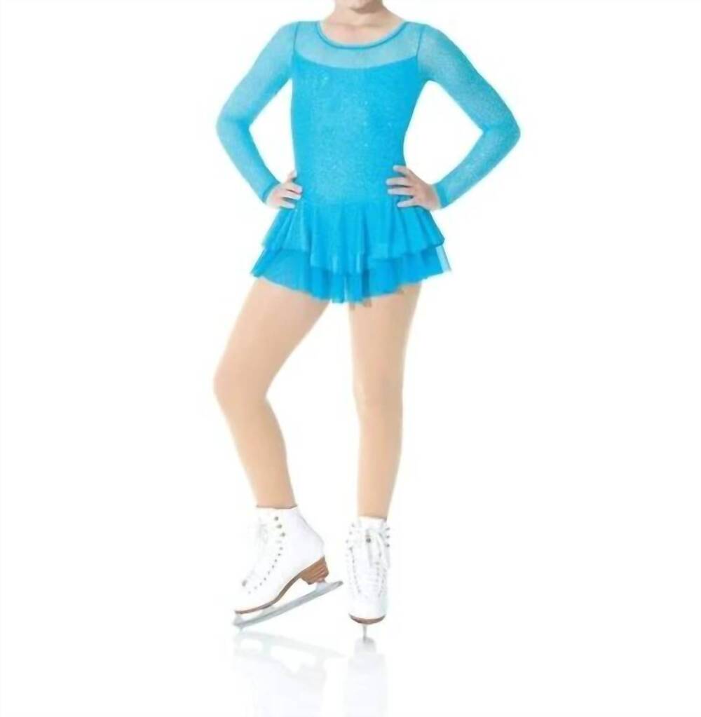NEW MONDOR sparkle mesh overlay long sleeve skate dress in tropical blue